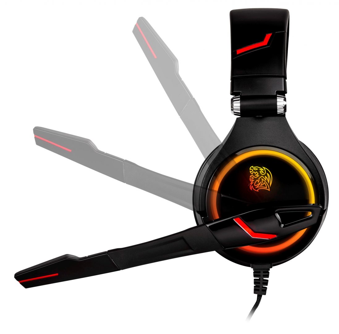 Tt eSPORTS CRONOS RGB 7.1 Gaming Headset's microphone is flexible and can bend to accommodate various comfortable distances