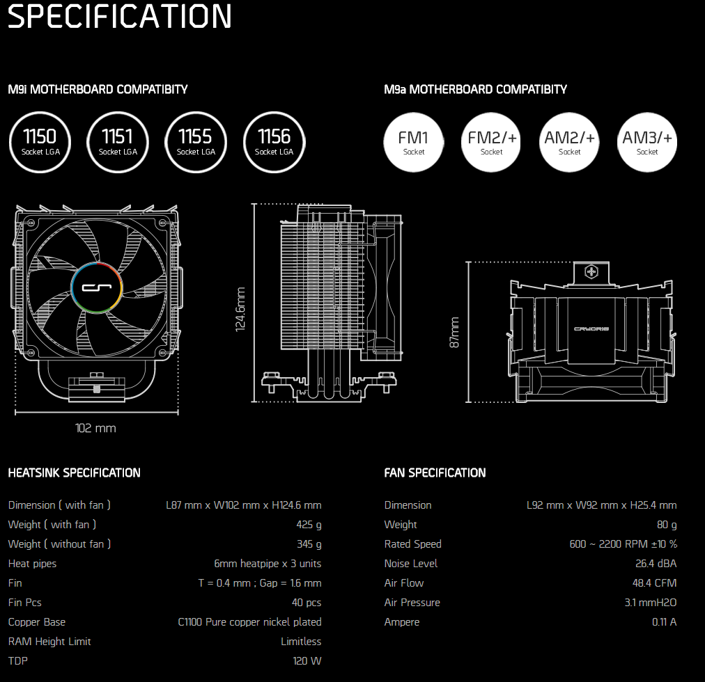 Cryorig Ventirad - Intel,Black,CR-M9I : : Computers