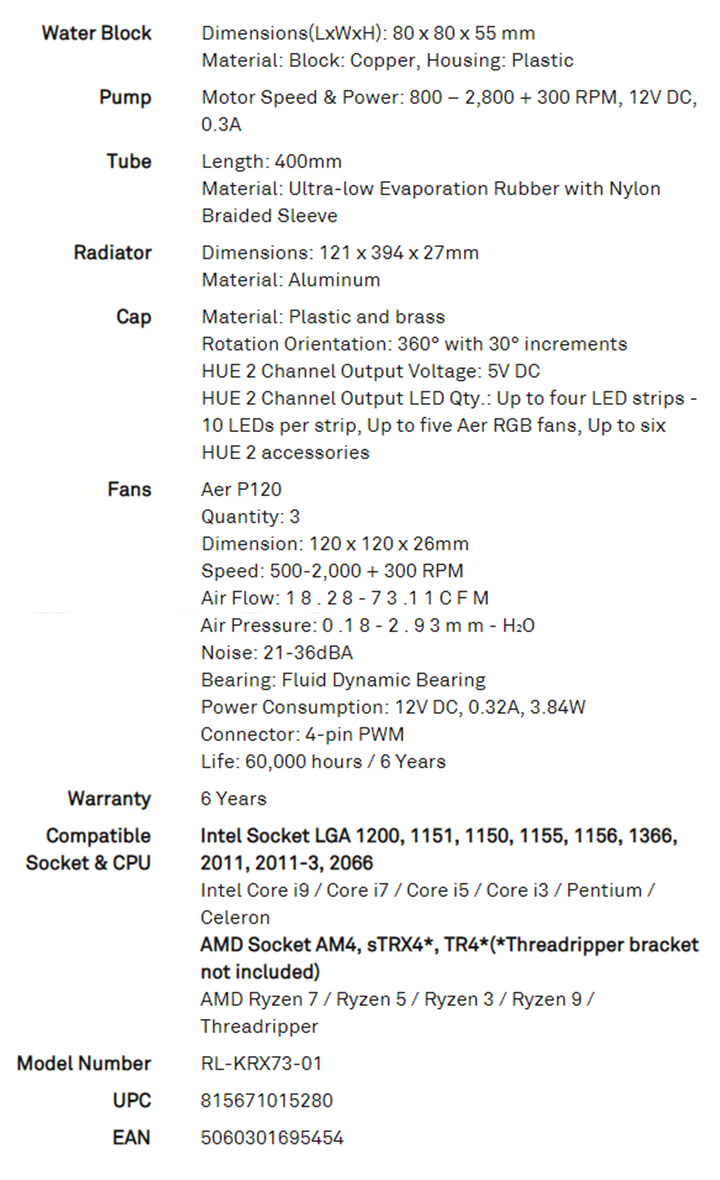 NZXT Kraken X73 Specs