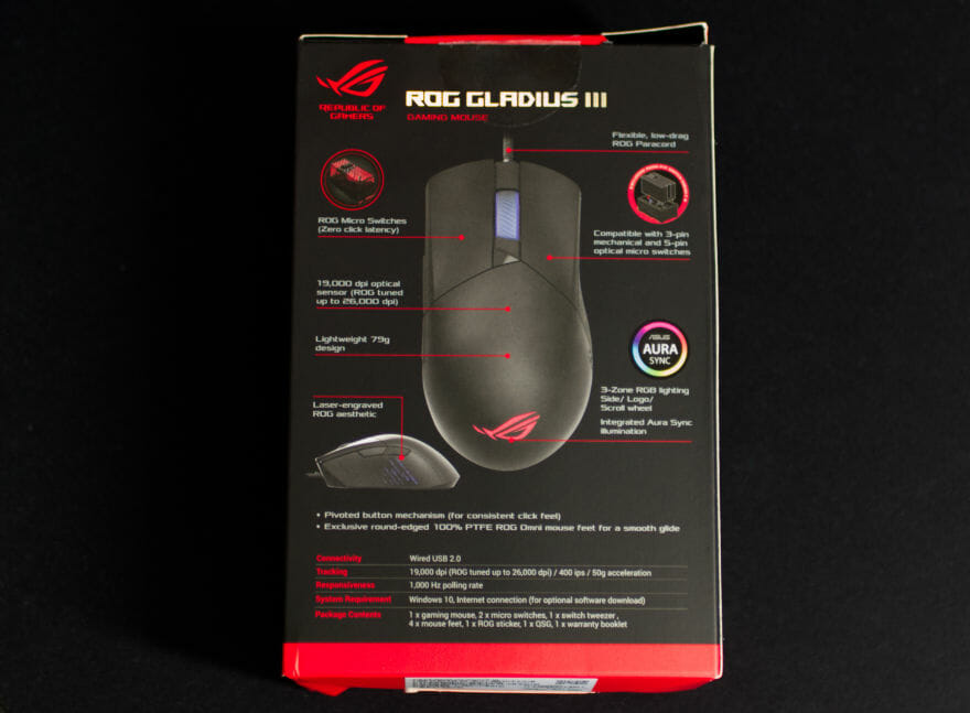 ASUS ROG Gladius II GAming Mouse box back