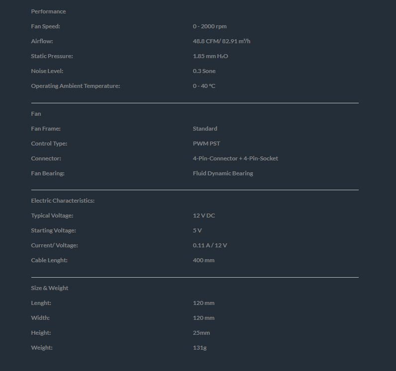 ARCTIC P12 PWM PST RGB Specifications