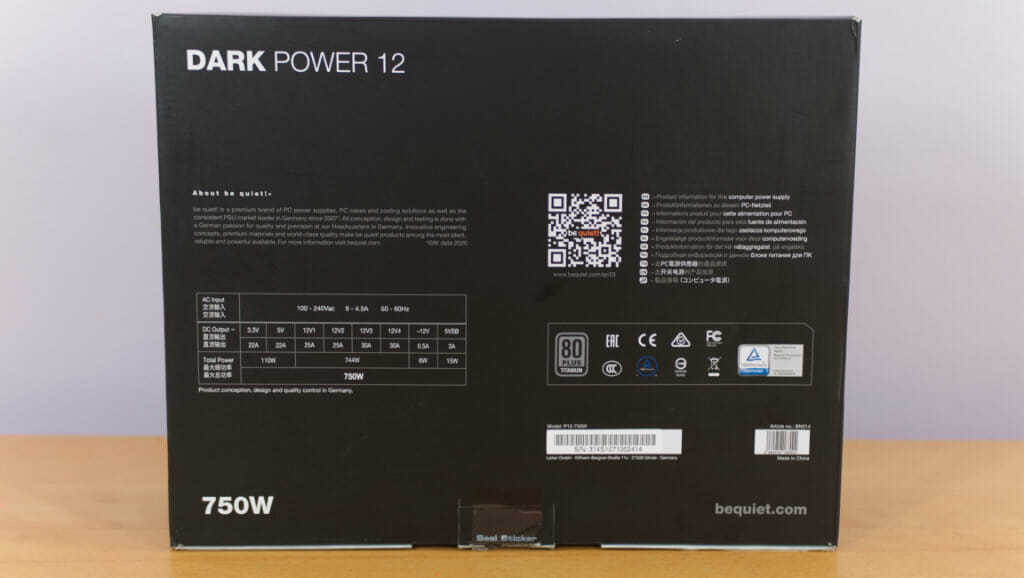 be quiet DARK POWER 12 750W PSU box back