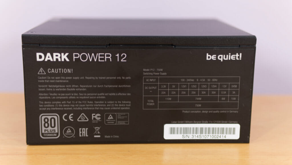 be quiet DARK POWER 12 750W PSU label side