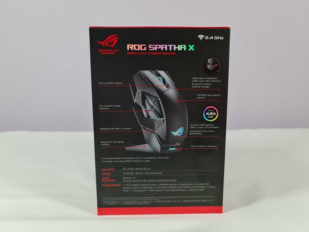 ASUS ROG Spatha X Wireless Gaming Mouse box back 