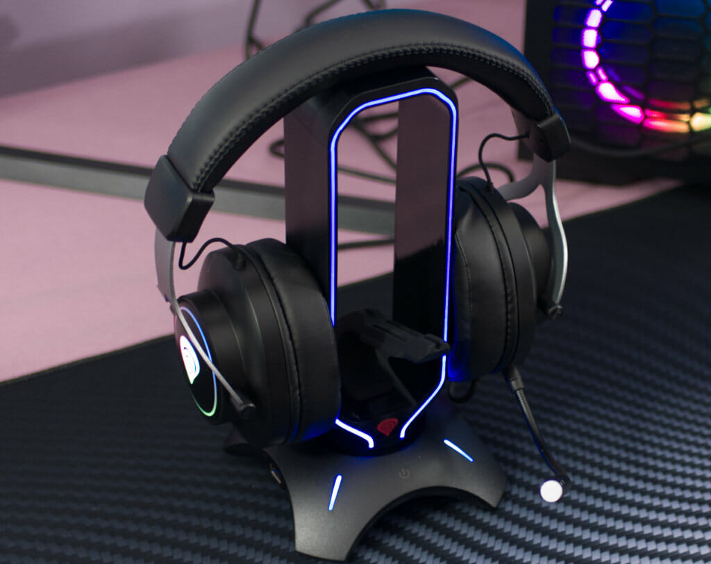 Genesis Neon 750 RGB Gaming Headset on stand