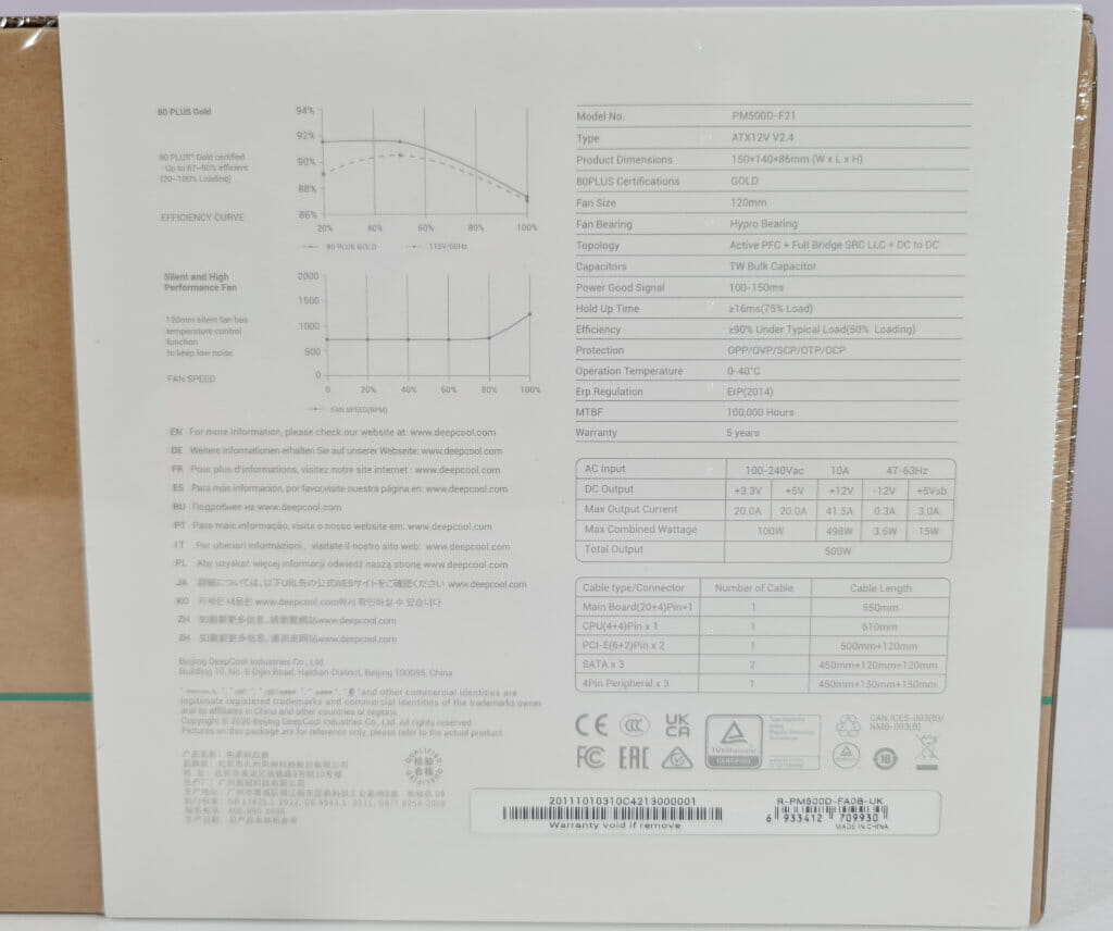 Deepcool PM500D PSU box back 