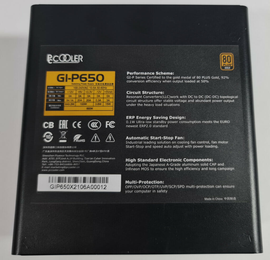 PCCOOLER GI P 650W 7D RGB PSU REVIEW psu top