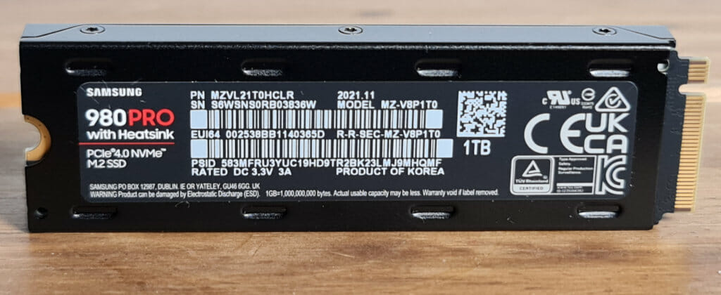 Samsung SSD 980 Pro With Heatsink PCIe 4.0 NVMe 1TB Review label