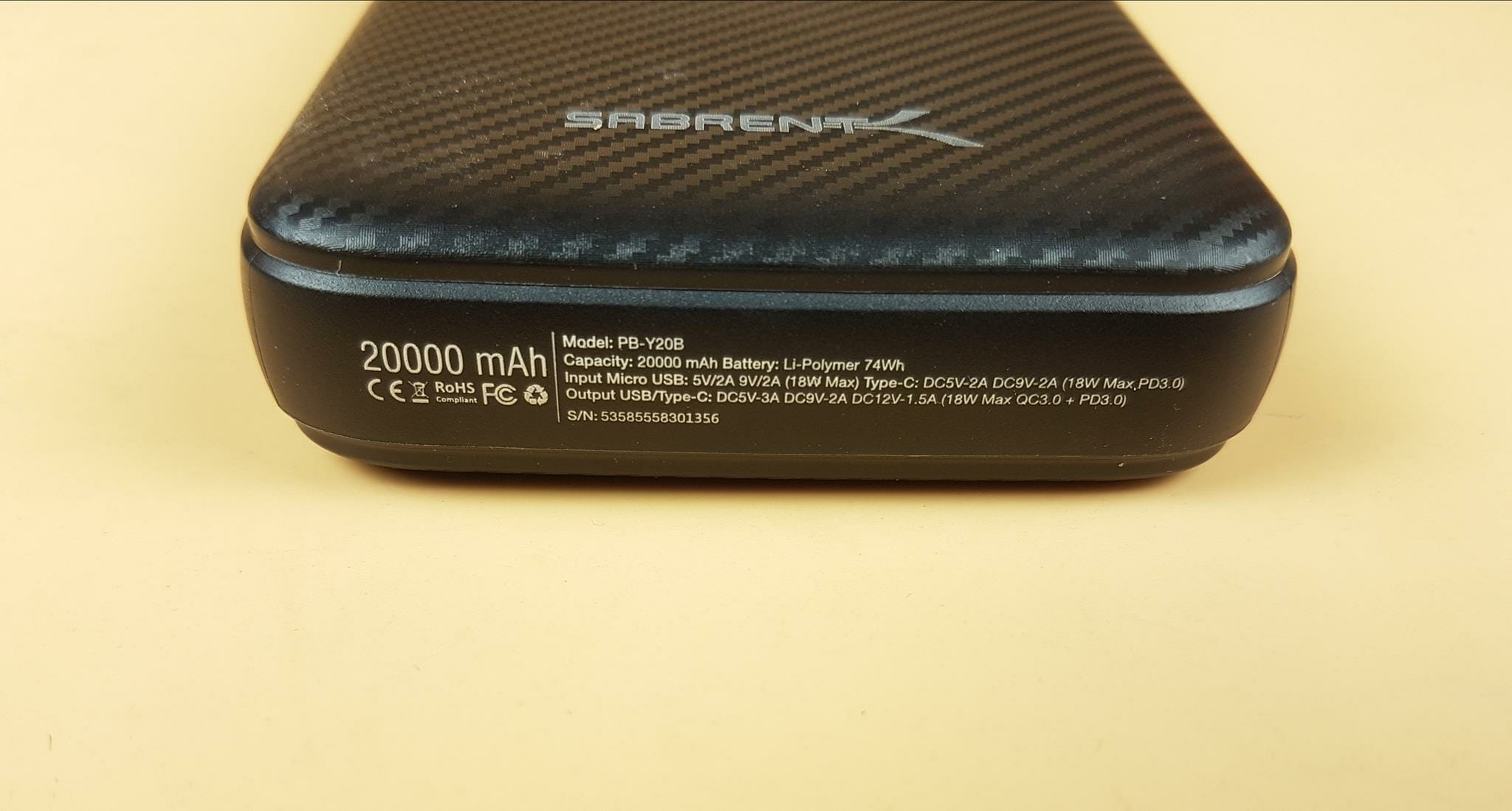 20000 mAh USB C PD Power Bank with Quick Charge 3.0 - Sabrent