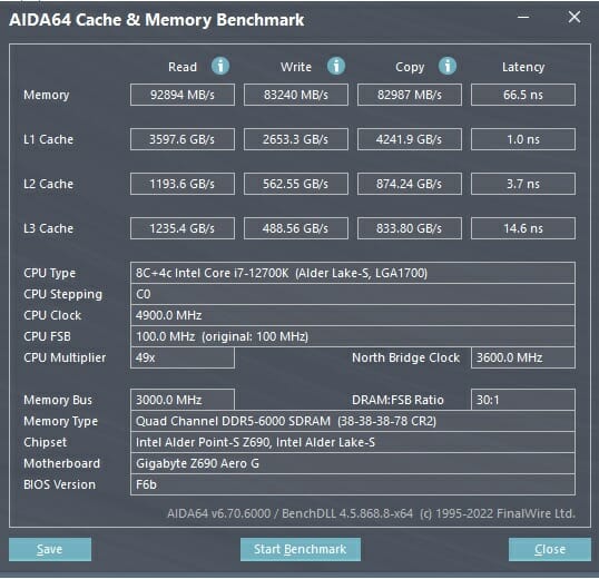 AIDA64 Mem 6000 38CL