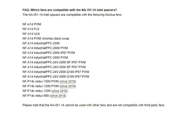 NA IS1 14 Fan Compatibility