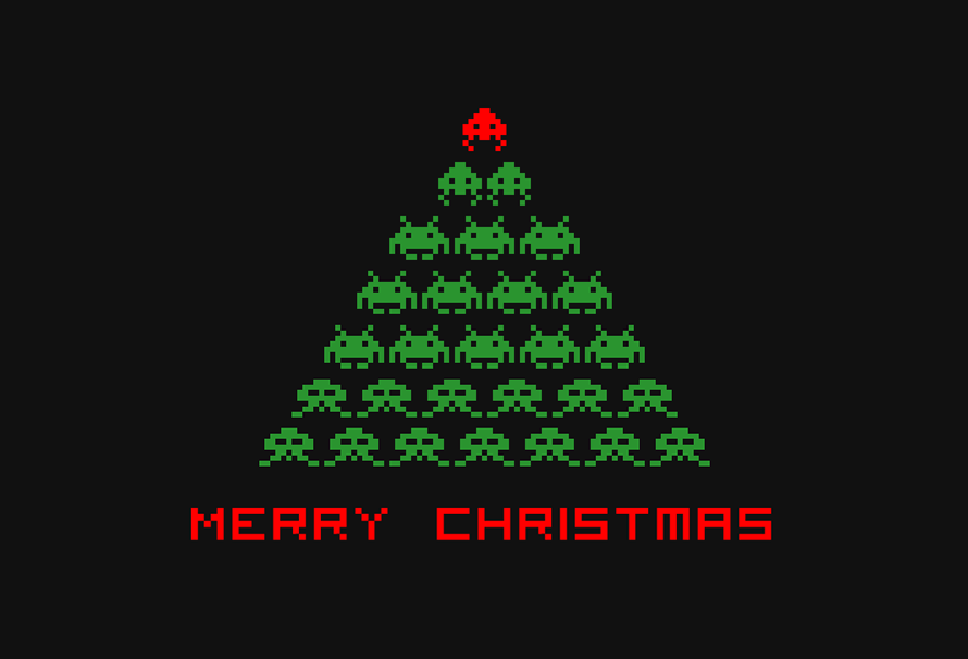 Space Invader Merry Christmas giveaway message