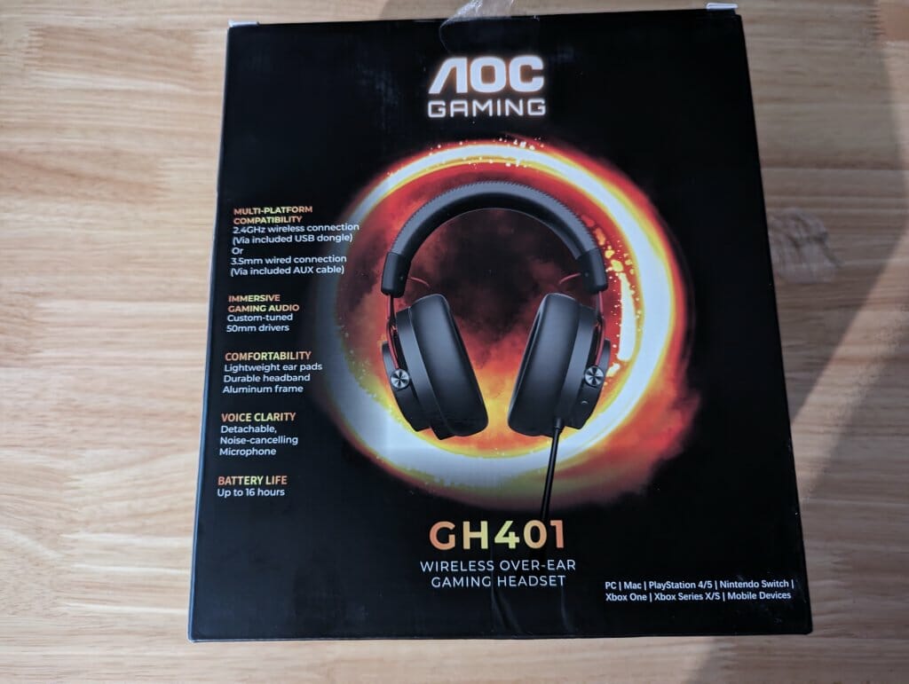 Front of the AOC GH401 Headset Box