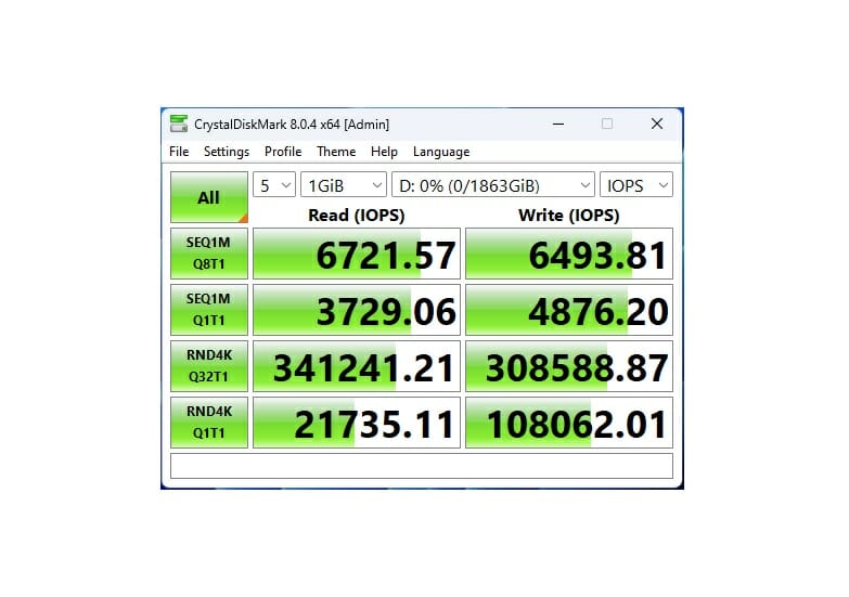 Sabrent Rocket 4 Plus G 2TB CrystalDiskMark IOPS