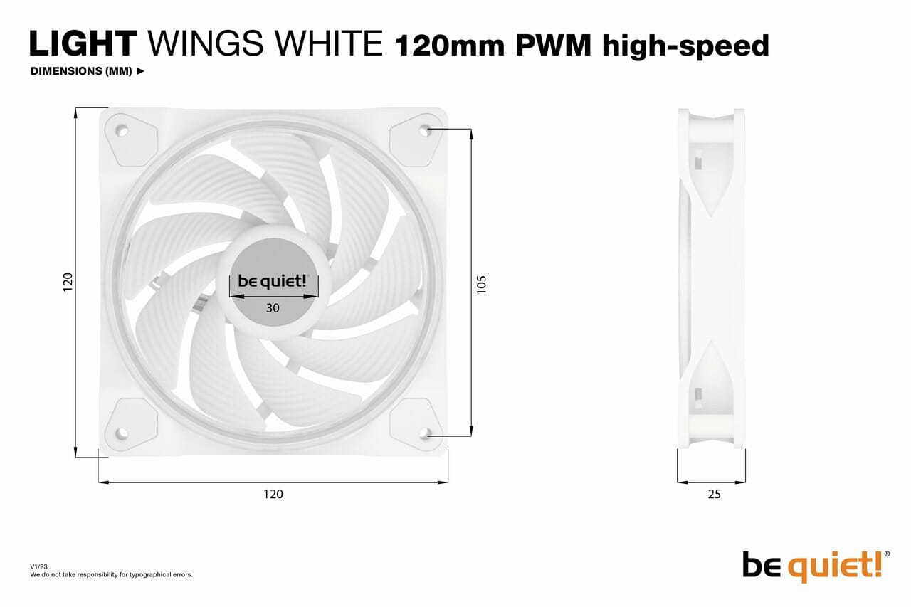 be quiet Light Wings White Fans 120mm Dimension