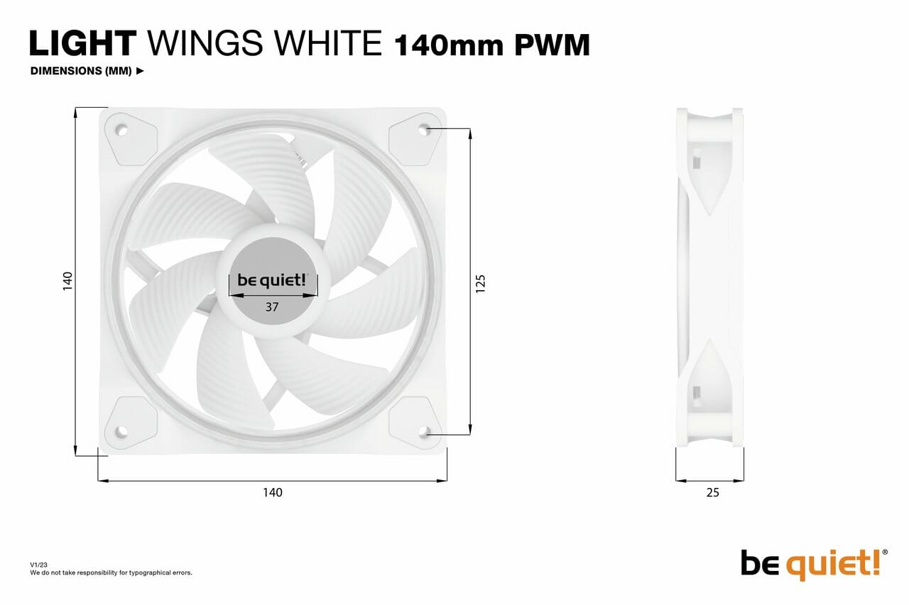 be quiet Light Wings White Fans 140mm Dimension