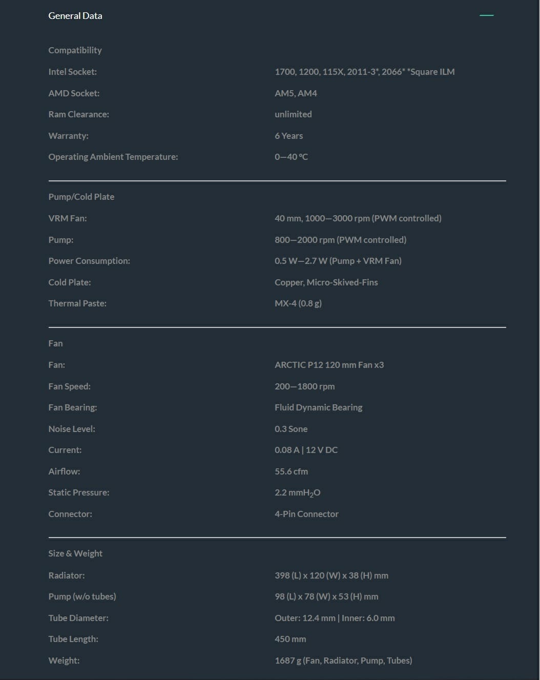 ARCTIC Liquid Freezer II - 360 Liquid Cooler Specifications