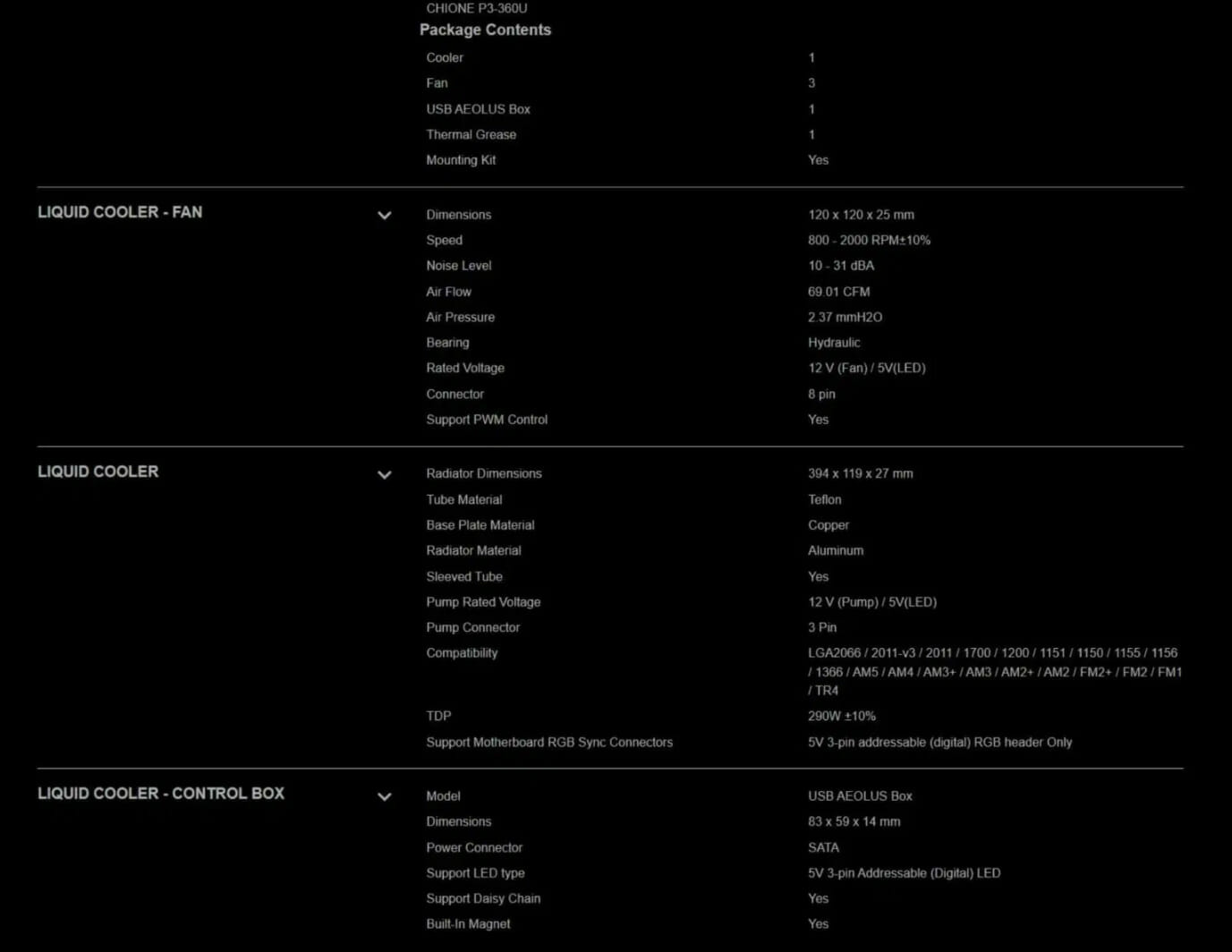 chione p3 specs