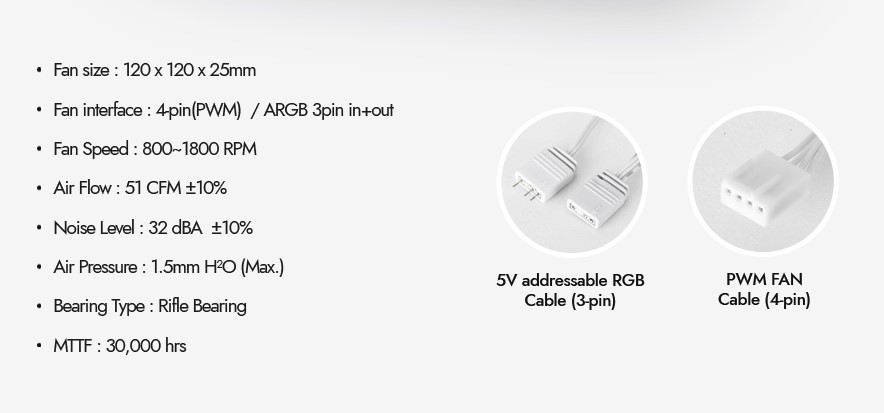 darkFlash Twister 2.6 DX360 White Fan Specifications