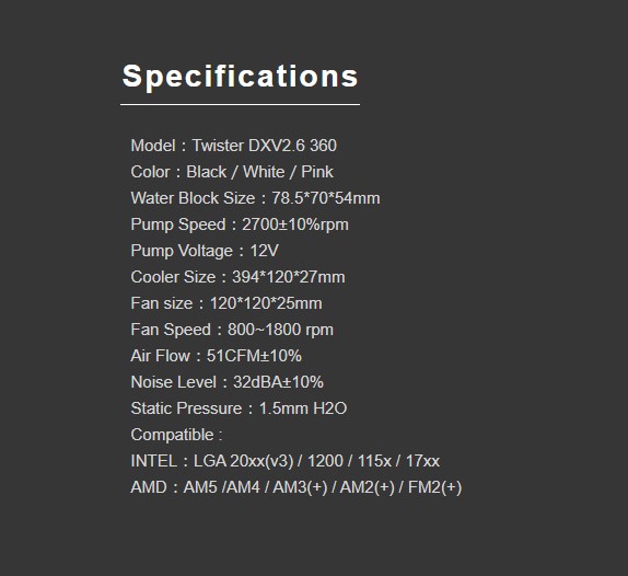 darkFlash Twister 2.6 DX360 White Specifications