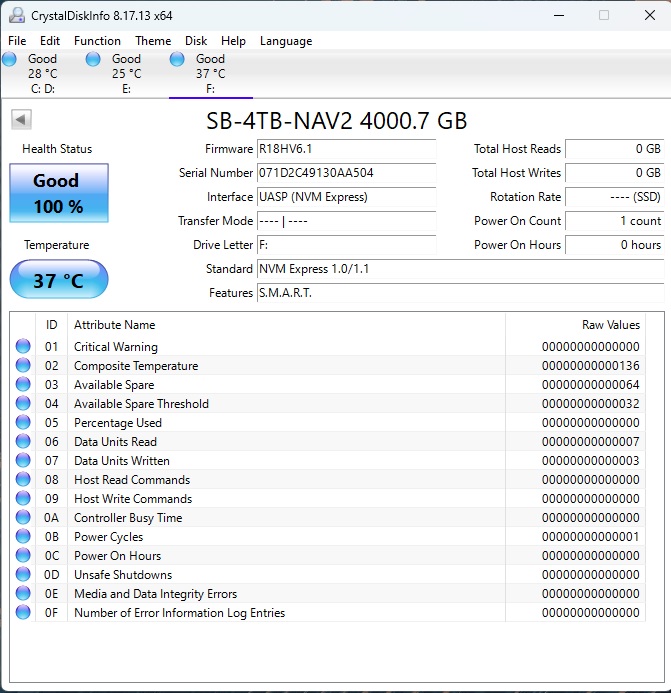 Sabrent Rocket NANO V2 4TB CrystalDiskInfo