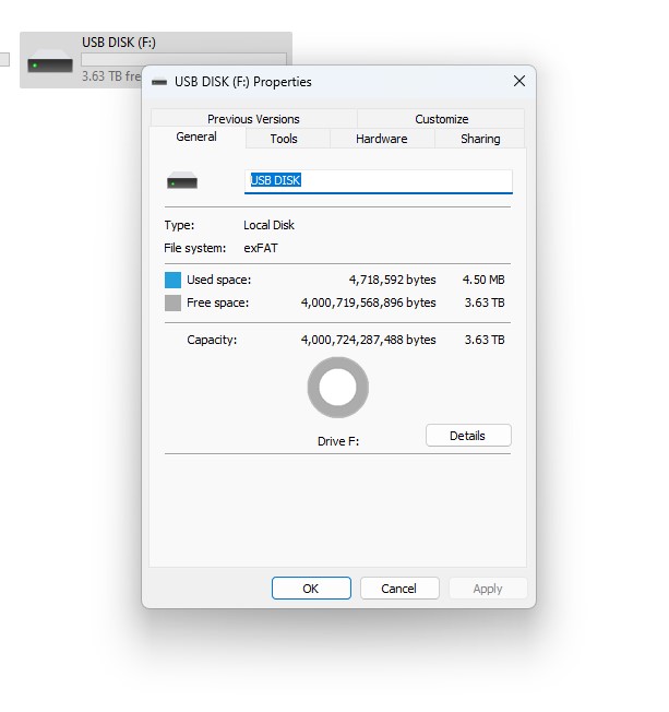 Sabrent Rocket NANO V2 4TB Disk Properties