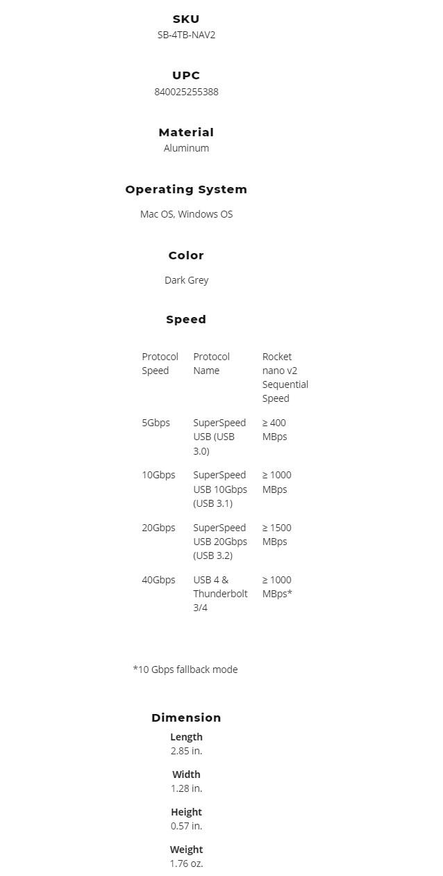 Sabrent Rocket NANO V2 4TB Specifications