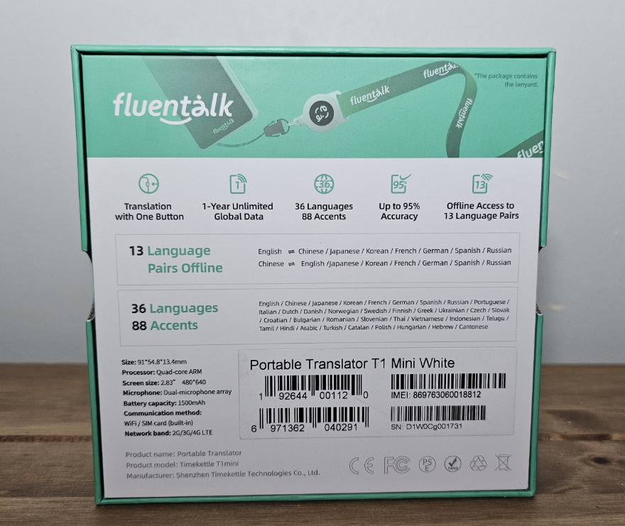 fluentalk portable translator t1 mini box back