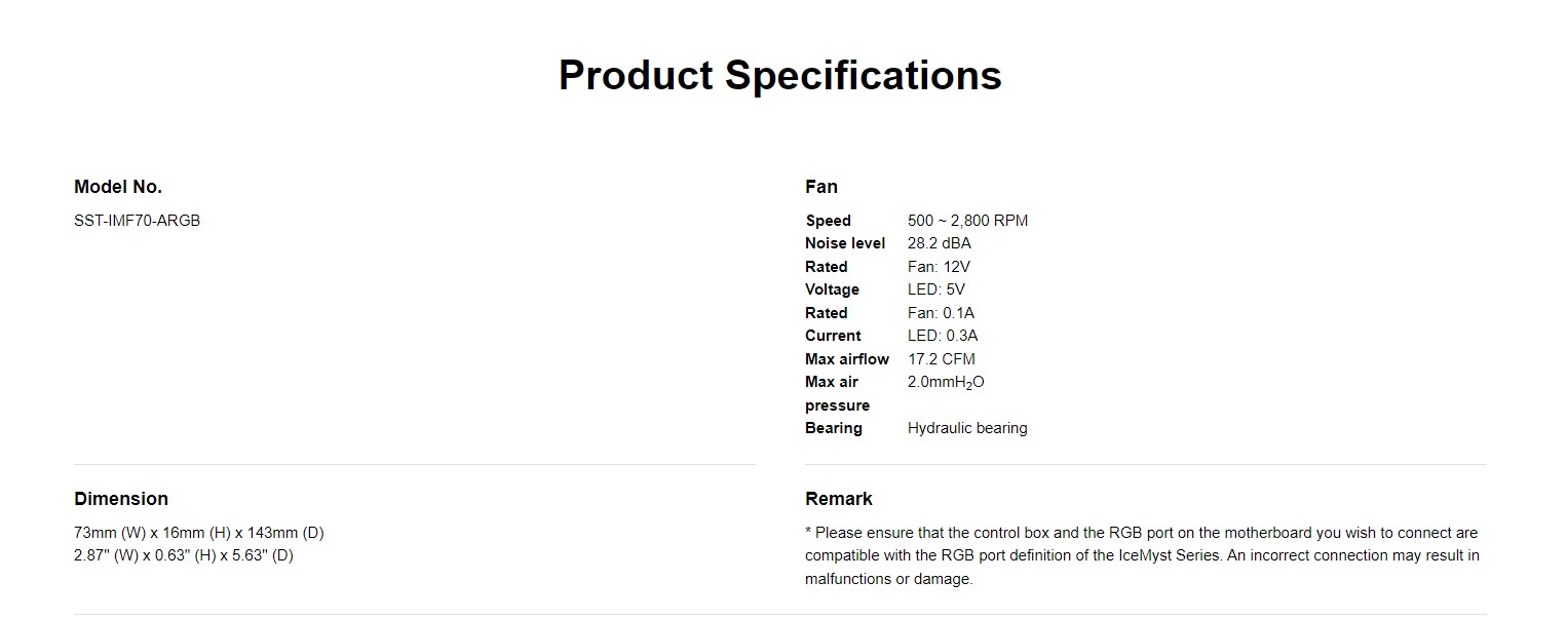 SilverStone IMF70 Specifications