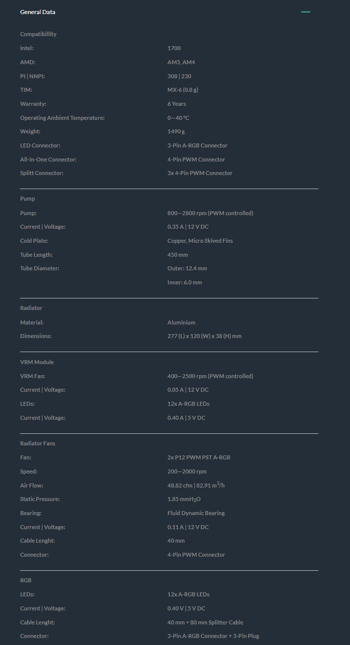 ARCTIC Liquid Freezer III 240 ARGB White Specifications