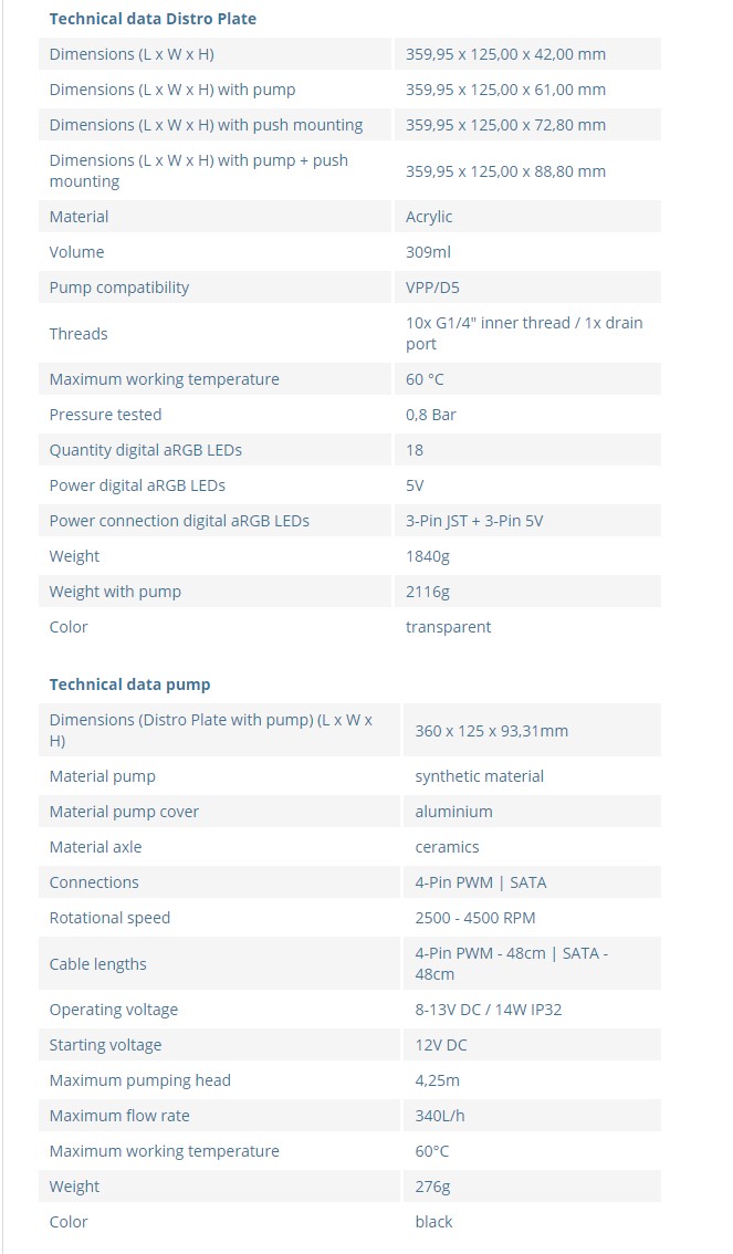 Alphacool Core Distro Plate 360 Left Specifications