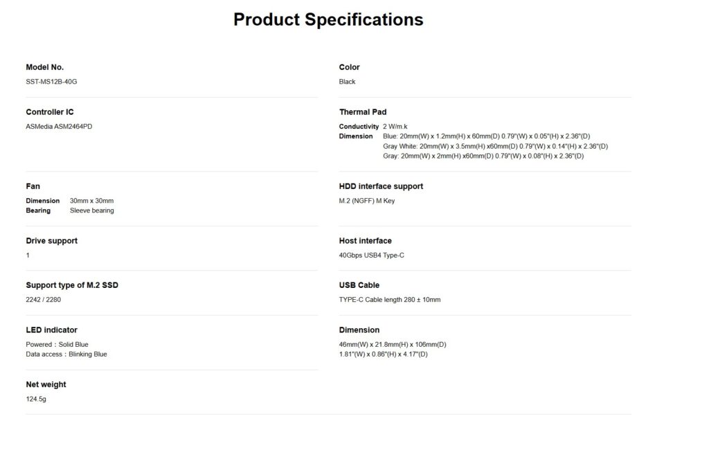 SilverStone MS12-40G USB4 Enclosure Review 1 SST ES12B 40G Specifications