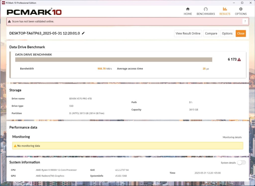 Biwin X570 Pro 4TB NVMe SSD Review: Fastest Ever We have Tested 16 Biwin X570 Pro 4TB NVMe SSD PCMARK10 Data Drive Benchmark