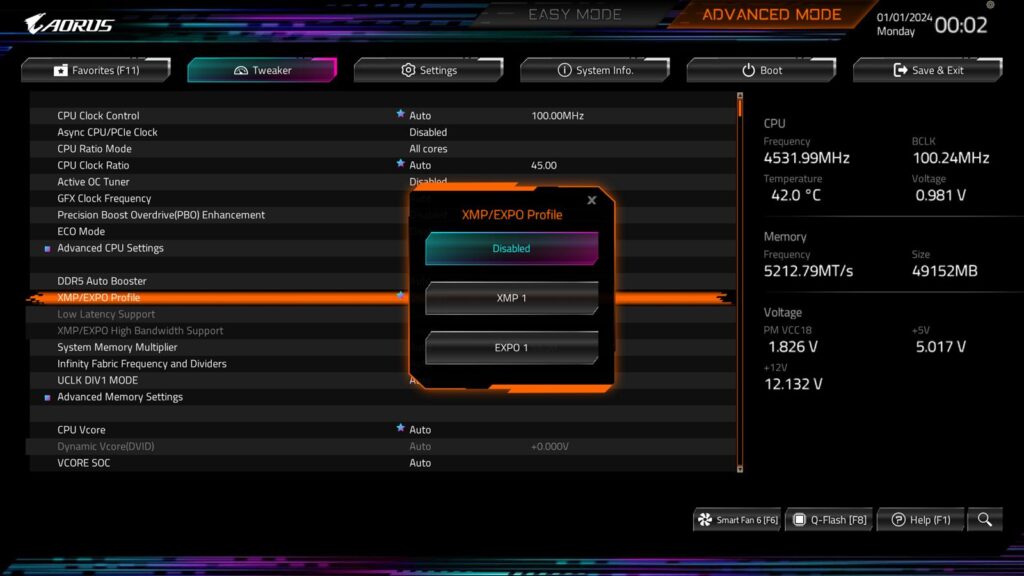Biwin HX100 Silver 48GB DDR5 6000MHz CL28 Kit Review 9 Biwin HX100 48GB DDR5 6000MHz CL28 kit BIOS 1