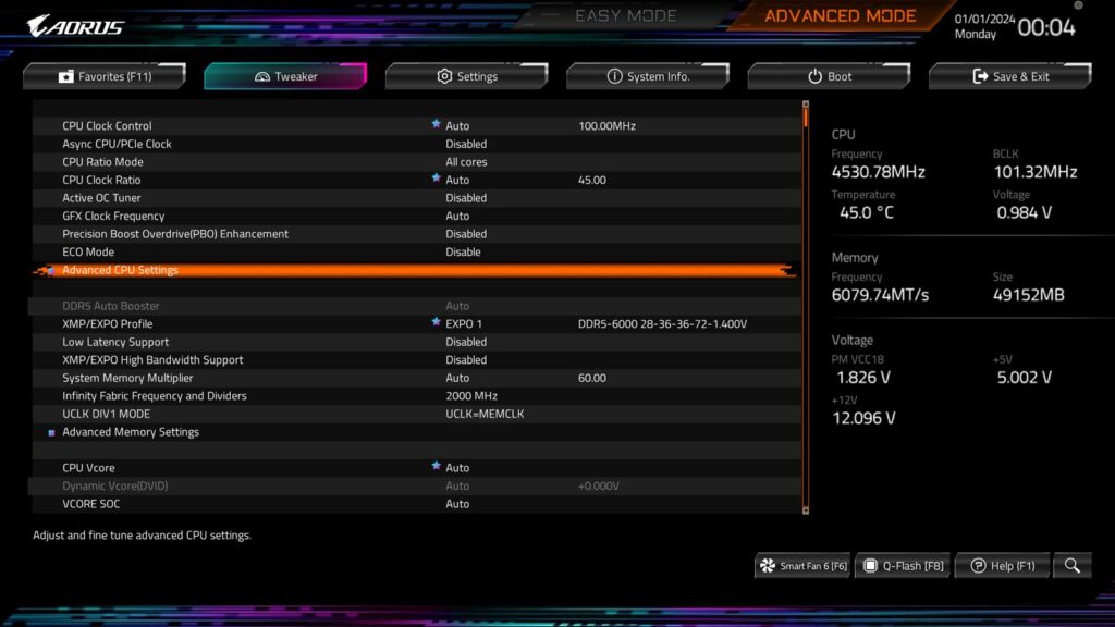 Biwin HX100 Silver 48GB DDR5 6000MHz CL28 Kit Review 10 Biwin HX100 48GB DDR5 6000MHz CL28 kit BIOS 2