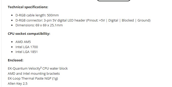 EK-Quantum Velocity3 Plexi - CPU Water Block Review 1 EK Quantum Velocity3 1700 1851 AM5 Plexi Specs