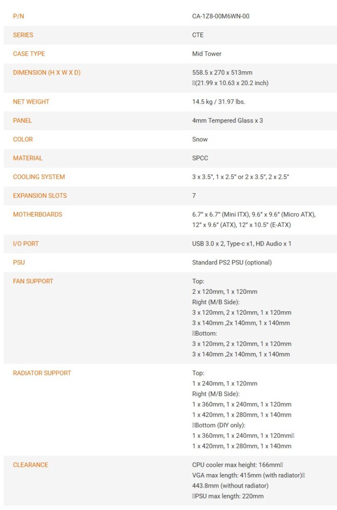 Thermaltake CTE E550 TG Snow Edition Review 1 Thermaltake CTE E550 TG Snow Specss