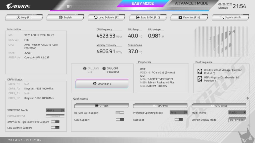 GIGABYTE X870 AORUS STEALTH ICE Review 56 X870 AORUS Stealth ICE BIOS 1