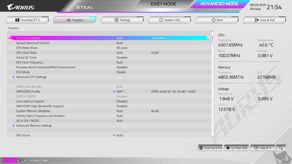 GIGABYTE X870 AORUS STEALTH ICE Review 58 X870 AORUS Stealth ICE BIOS 3