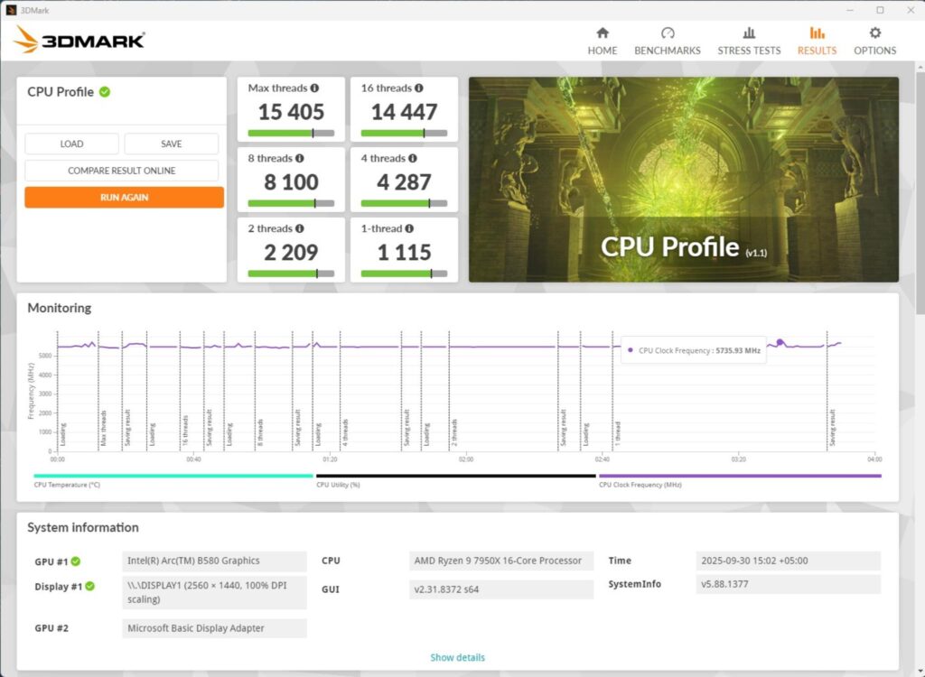 GIGABYTE X870 AORUS STEALTH ICE Review 72 X870 AORUS Stealth ICE CPU 3DMARK CPU Profile