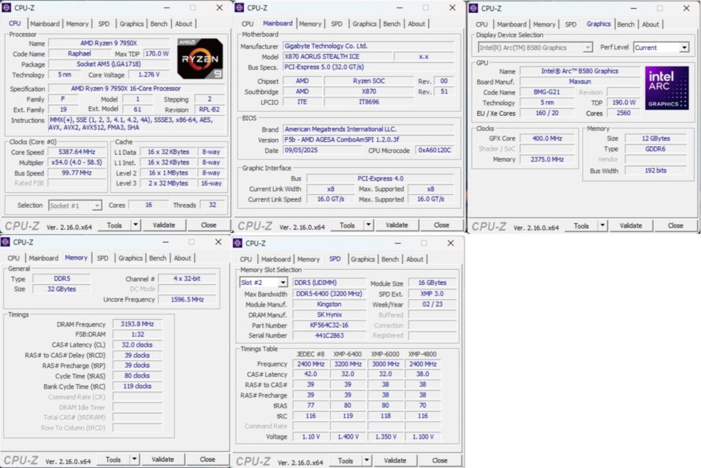 GIGABYTE X870 AORUS STEALTH ICE Review 71 X870 AORUS Stealth ICE CPU Z