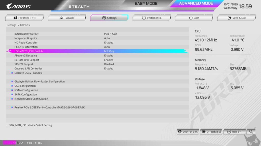 GIGABYTE X870 AORUS STEALTH ICE Review 80 X870 AORUS Stealth ICE Storage BIOS 2