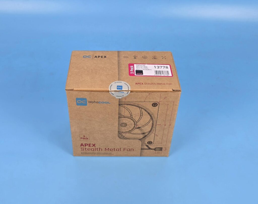 Alphacool Apex Stealth Metal Aurora 2600 - Chrome Fans Review 3 Alphacool Apex Stealth Metal Fan Packing Box 1