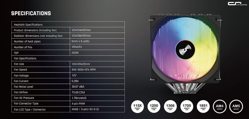 Cryorig CR6S Air Cooler Review 1 Cryorig CR6S specification list