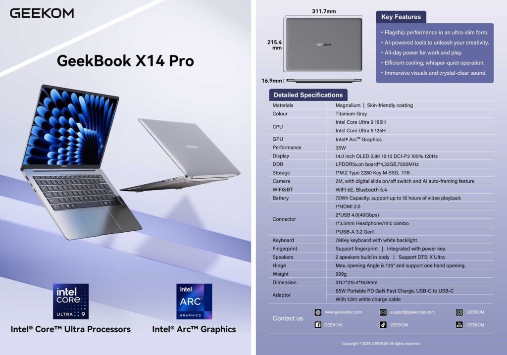 GEEKOM's GeekBook X14 Pro sets a new direction for ultralight laptops 4 GEEKOM's GeekBook X14 Pro specs