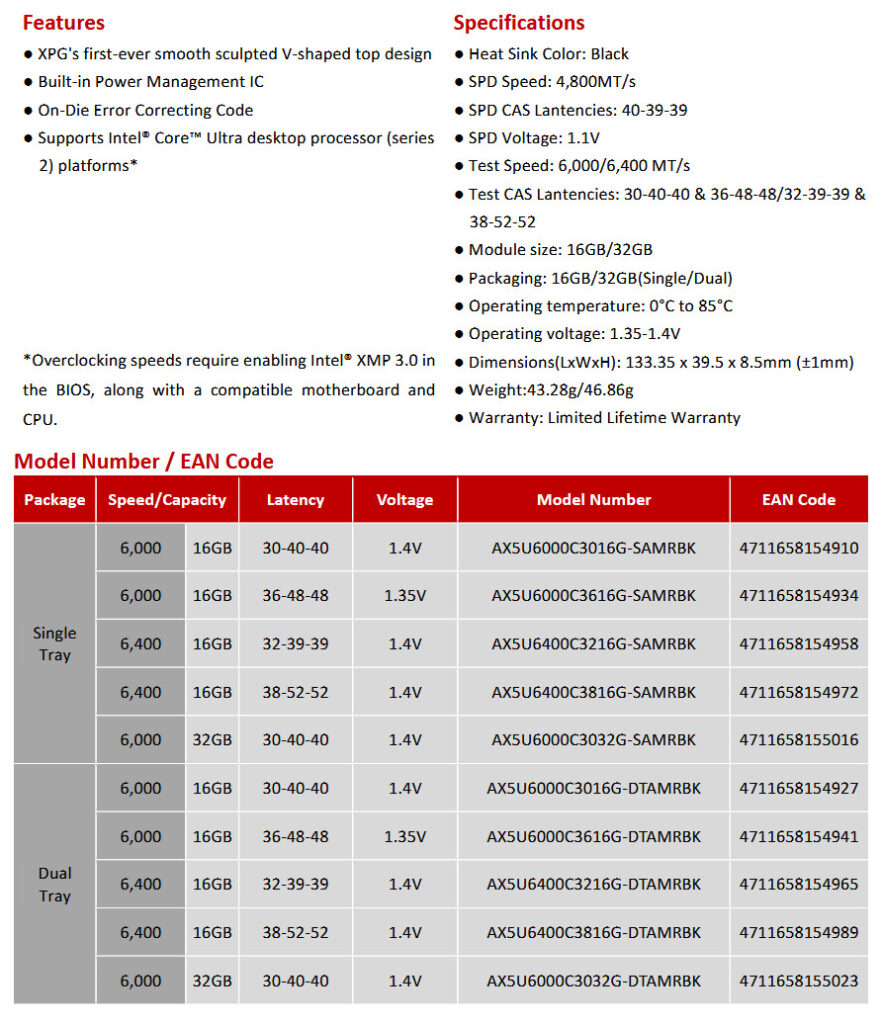 XPG’s new ARMAX DDR5 memory brings powerful speed and a fresh look 3 XPG ARMAX DDR5 memory specs