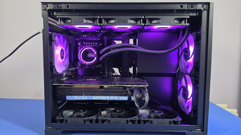 Antec Flux M Case Review - Small Yet Spacious 27 Antec Flux M Final build with fans lit up in purple