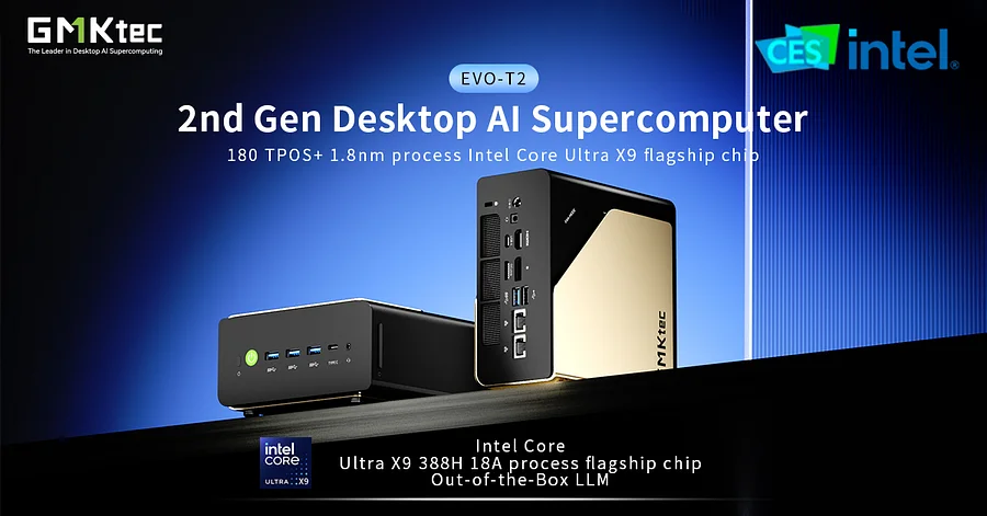 GMKtec proudly reveals powerful EVO T2 mini PC with Panther Lake at CES 2026