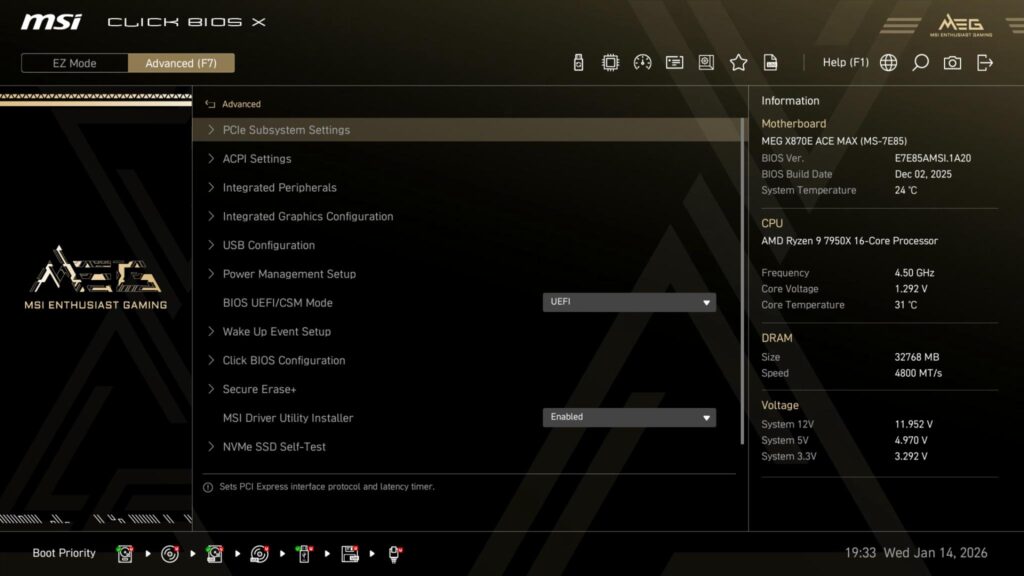 MSI MEG X870E ACE MAX - A Power Horse Unleashed 69 MSI X870E ACE MAX BIOS Advanced