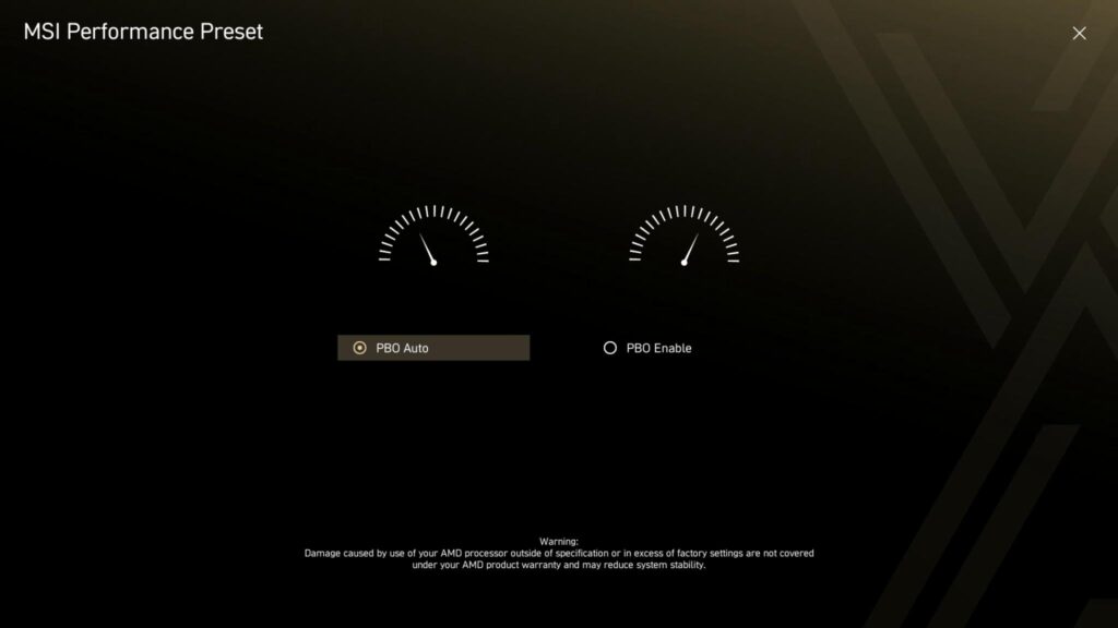 MSI MEG X870E ACE MAX - A Power Horse Unleashed 66 MSI X870E ACE MAX BIOS Performance Preset
